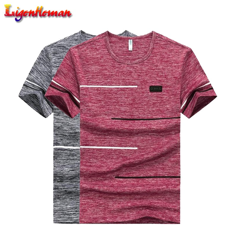 Plus Size 9XL Summer T shirts Men Clothing Polyester Male Tshirts Breathable Short Sleeve soft Comfortable Strip Top Tees O-Neck