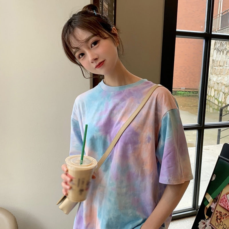 Woman Tie Dye Harajuku Funny Tshirt Summer poleras mujer de moda 2019 Hip Hop Tees Shirts Korean Tops fashion T-shirt футболка