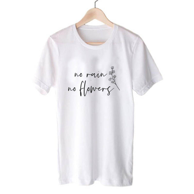 Harajuku No Rain No Flowers T Shirt Women Harajuku Garden Farm T-shirt White Soft Ringspun Tee In  Girls Ladies Clothing