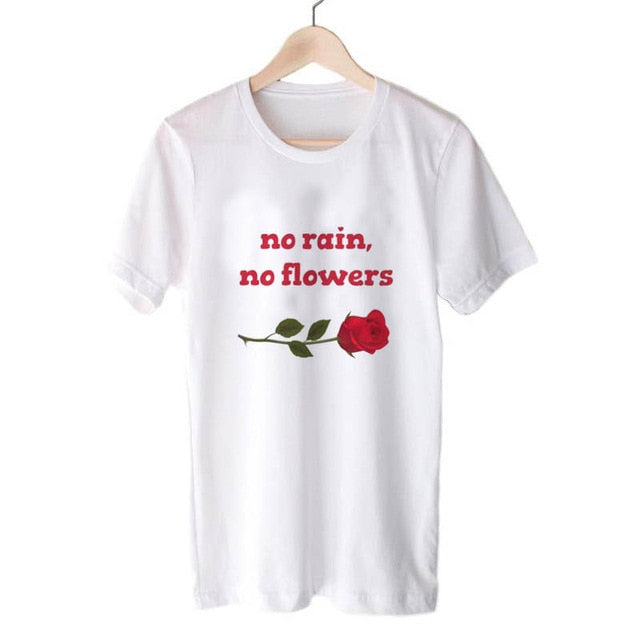 Harajuku No Rain No Flowers T Shirt Women Harajuku Garden Farm T-shirt White Soft Ringspun Tee In  Girls Ladies Clothing