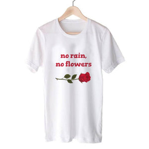 Harajuku No Rain No Flowers T Shirt Women Harajuku Garden Farm T-shirt White Soft Ringspun Tee In  Girls Ladies Clothing