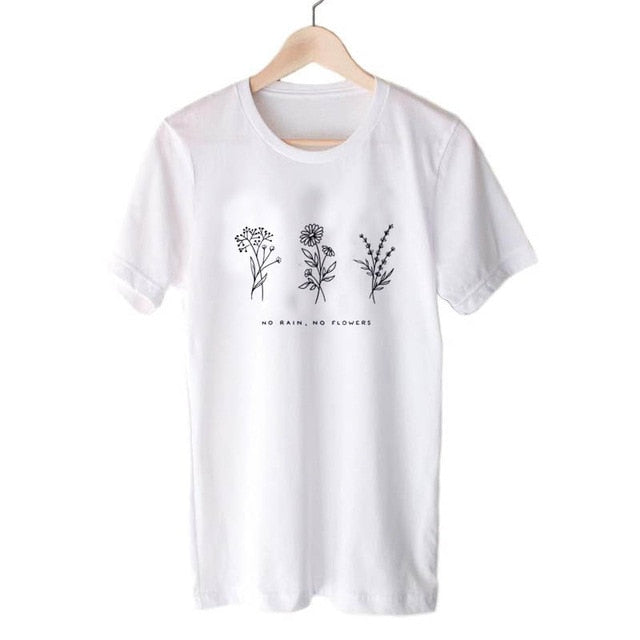 Harajuku No Rain No Flowers T Shirt Women Harajuku Garden Farm T-shirt White Soft Ringspun Tee In  Girls Ladies Clothing