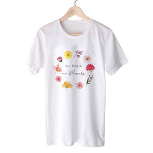 Harajuku No Rain No Flowers T Shirt Women Harajuku Garden Farm T-shirt White Soft Ringspun Tee In  Girls Ladies Clothing