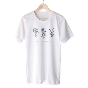 Harajuku No Rain No Flowers T Shirt Women Harajuku Garden Farm T-shirt White Soft Ringspun Tee In  Girls Ladies Clothing