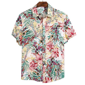 DIHOPE 2020 Quality Harajuku Beach Shirt Men Short Sleeve Hawaiian Shirt Casual Summer Floral Print Men Blouse Loose Surfing