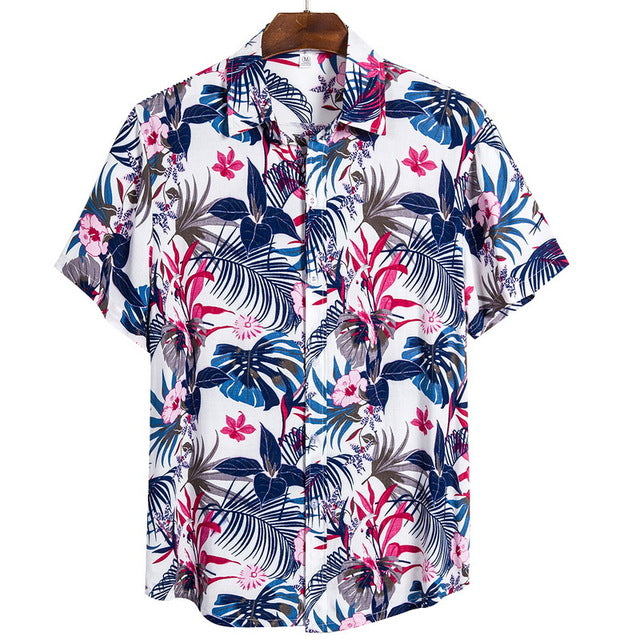 DIHOPE 2020 Quality Harajuku Beach Shirt Men Short Sleeve Hawaiian Shirt Casual Summer Floral Print Men Blouse Loose Surfing