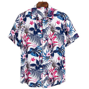 DIHOPE 2020 Quality Harajuku Beach Shirt Men Short Sleeve Hawaiian Shirt Casual Summer Floral Print Men Blouse Loose Surfing