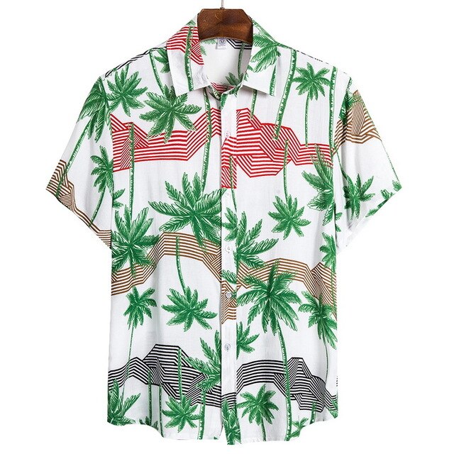 DIHOPE 2020 Quality Harajuku Beach Shirt Men Short Sleeve Hawaiian Shirt Casual Summer Floral Print Men Blouse Loose Surfing