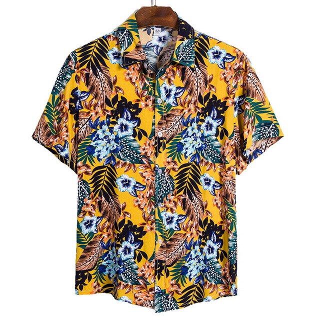 DIHOPE 2020 Quality Harajuku Beach Shirt Men Short Sleeve Hawaiian Shirt Casual Summer Floral Print Men Blouse Loose Surfing