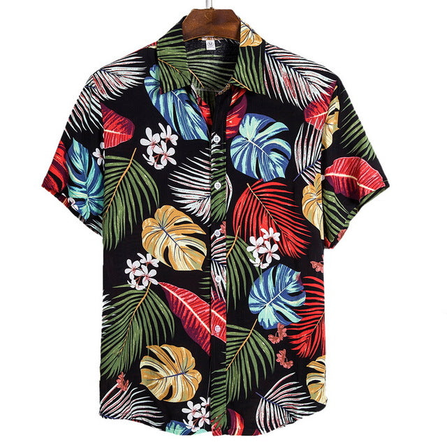 DIHOPE 2020 Quality Harajuku Beach Shirt Men Short Sleeve Hawaiian Shirt Casual Summer Floral Print Men Blouse Loose Surfing