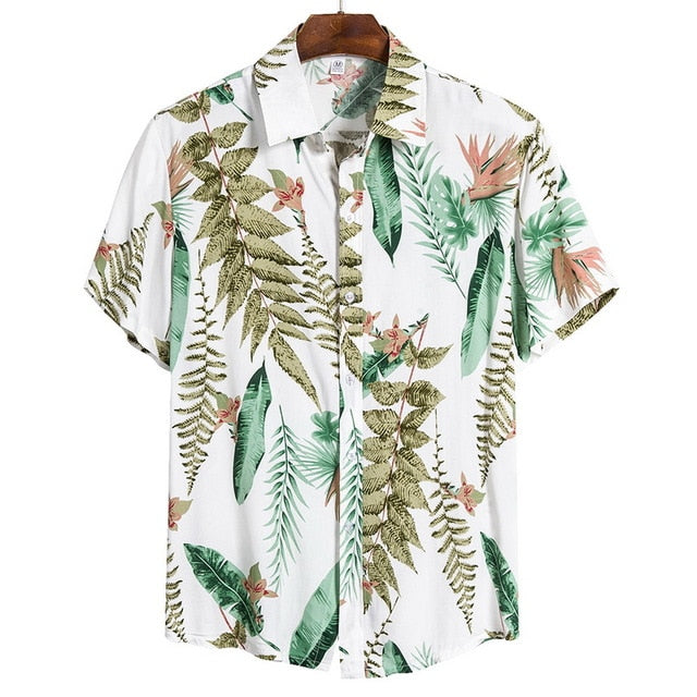 DIHOPE 2020 Quality Harajuku Beach Shirt Men Short Sleeve Hawaiian Shirt Casual Summer Floral Print Men Blouse Loose Surfing