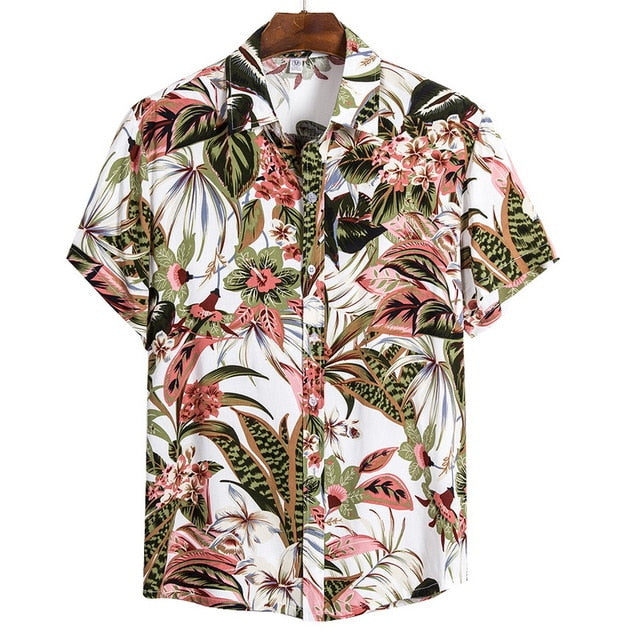 DIHOPE 2020 Quality Harajuku Beach Shirt Men Short Sleeve Hawaiian Shirt Casual Summer Floral Print Men Blouse Loose Surfing