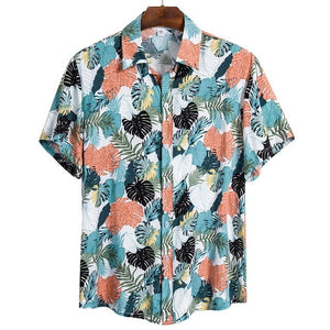 DIHOPE 2020 Quality Harajuku Beach Shirt Men Short Sleeve Hawaiian Shirt Casual Summer Floral Print Men Blouse Loose Surfing