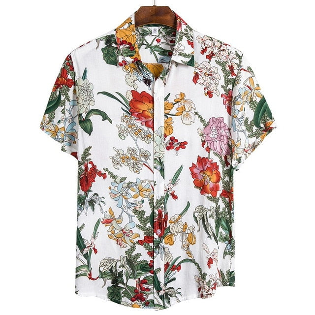 DIHOPE 2020 Quality Harajuku Beach Shirt Men Short Sleeve Hawaiian Shirt Casual Summer Floral Print Men Blouse Loose Surfing