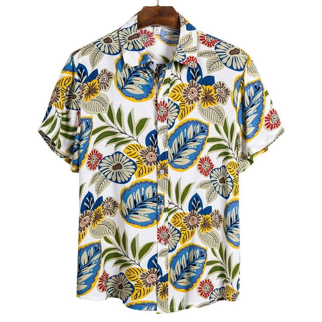 DIHOPE 2020 Quality Harajuku Beach Shirt Men Short Sleeve Hawaiian Shirt Casual Summer Floral Print Men Blouse Loose Surfing