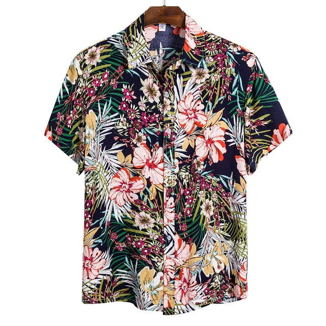 DIHOPE 2020 Quality Harajuku Beach Shirt Men Short Sleeve Hawaiian Shirt Casual Summer Floral Print Men Blouse Loose Surfing