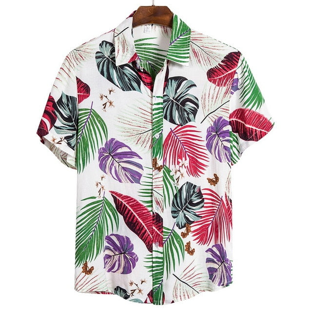 DIHOPE 2020 Quality Harajuku Beach Shirt Men Short Sleeve Hawaiian Shirt Casual Summer Floral Print Men Blouse Loose Surfing