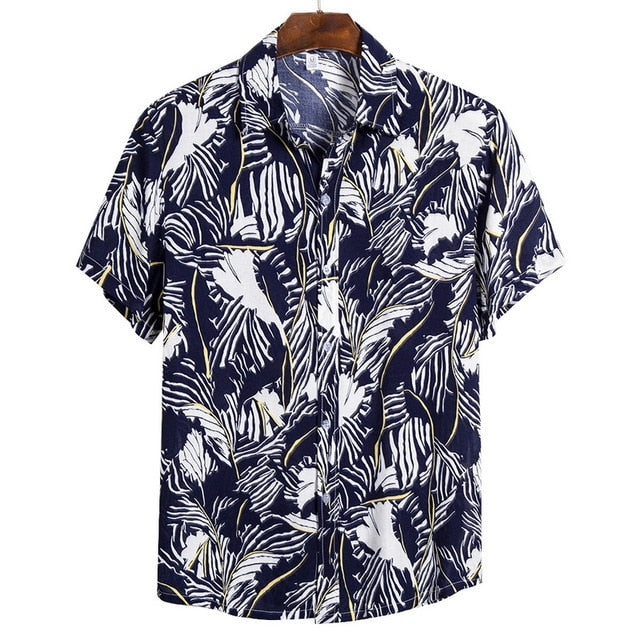 DIHOPE 2020 Quality Harajuku Beach Shirt Men Short Sleeve Hawaiian Shirt Casual Summer Floral Print Men Blouse Loose Surfing