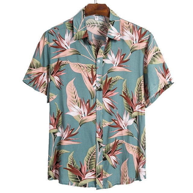 DIHOPE 2020 Quality Harajuku Beach Shirt Men Short Sleeve Hawaiian Shirt Casual Summer Floral Print Men Blouse Loose Surfing