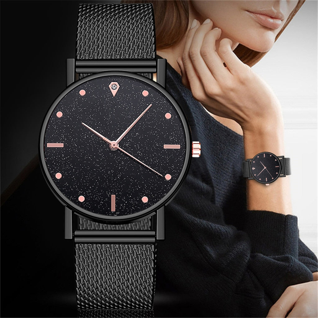 Cusual Ladies Watch Romantic Starry Sky Dial Women's Quartz Wristwatch Fashion Mesh Watch Gift Clock Droshipping Reloj Mujer@50