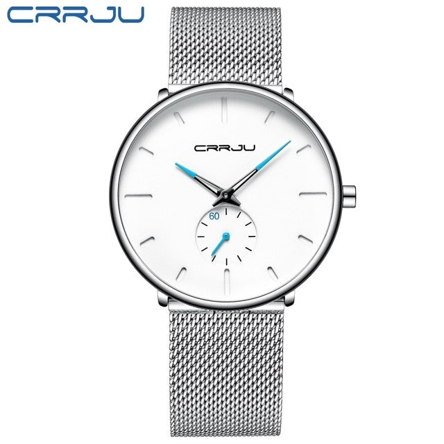 CRRJU Fashion Mens Watches Top Brand Luxury Quartz Watch Men Casual Slim Mesh Steel Waterproof Sport Watch Relogio Masculino