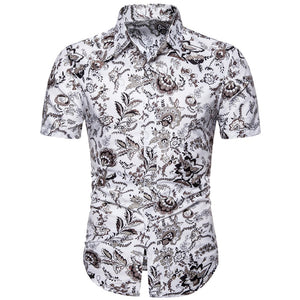 YOUYEDIAN Hawaiian Men shirt Short Sleeve Printed Turn-down Collar shirt Tops Loose Casual Botton printing camisa masculina