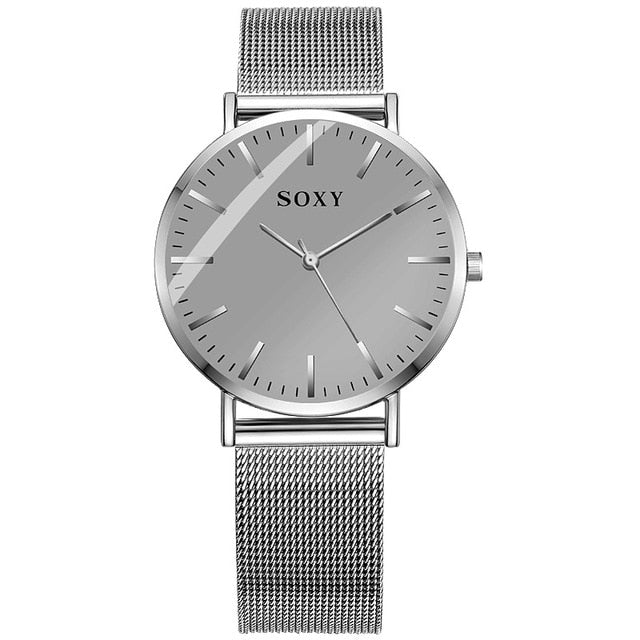 Men's Watch SOXY Brand Deluxe Quartz Clock Simple Dial Stainless Steel Strap Watch for Men Relogio Masculino Zegarek Meski