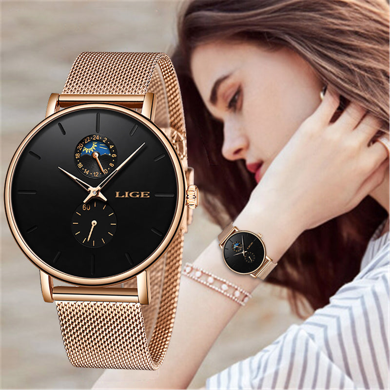 LIGE New Women Luxury Brand Watch Simple Quartz Lady Waterproof Wristwatch Female Fashion Casual Watches Clock reloj mujer 2019