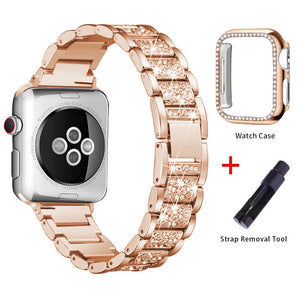 Band + Case Metal Strap For Apple Watch  Series 5 Strap 40mm 44mm Diamond Ring 38mm 42mm Stainless Steel Bracelet iwatch 4/3/2/1