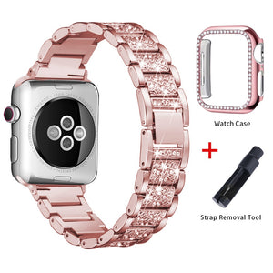 Band + Case Metal Strap For Apple Watch  Series 5 Strap 40mm 44mm Diamond Ring 38mm 42mm Stainless Steel Bracelet iwatch 4/3/2/1