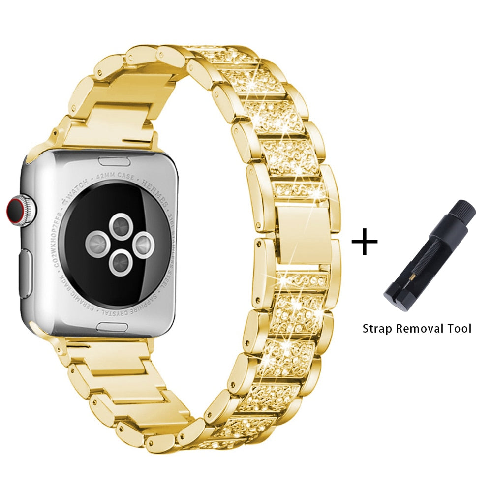 Band + Case Metal Strap For Apple Watch  Series 5 Strap 40mm 44mm Diamond Ring 38mm 42mm Stainless Steel Bracelet iwatch 4/3/2/1