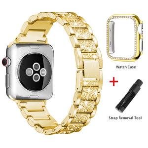 Band + Case Metal Strap For Apple Watch  Series 5 Strap 40mm 44mm Diamond Ring 38mm 42mm Stainless Steel Bracelet iwatch 4/3/2/1