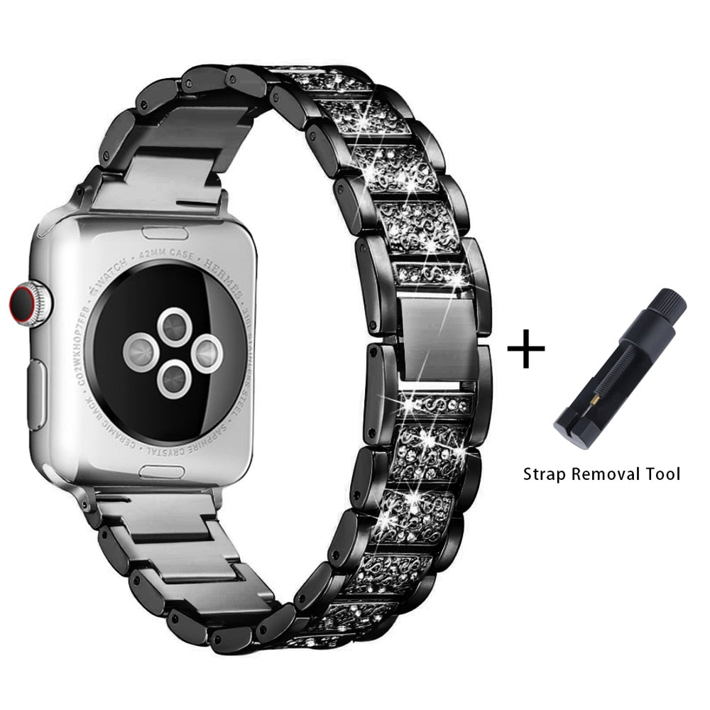 Band + Case Metal Strap For Apple Watch  Series 5 Strap 40mm 44mm Diamond Ring 38mm 42mm Stainless Steel Bracelet iwatch 4/3/2/1