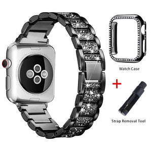 Band + Case Metal Strap For Apple Watch  Series 5 Strap 40mm 44mm Diamond Ring 38mm 42mm Stainless Steel Bracelet iwatch 4/3/2/1