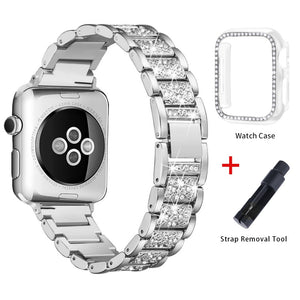 Band + Case Metal Strap For Apple Watch  Series 5 Strap 40mm 44mm Diamond Ring 38mm 42mm Stainless Steel Bracelet iwatch 4/3/2/1