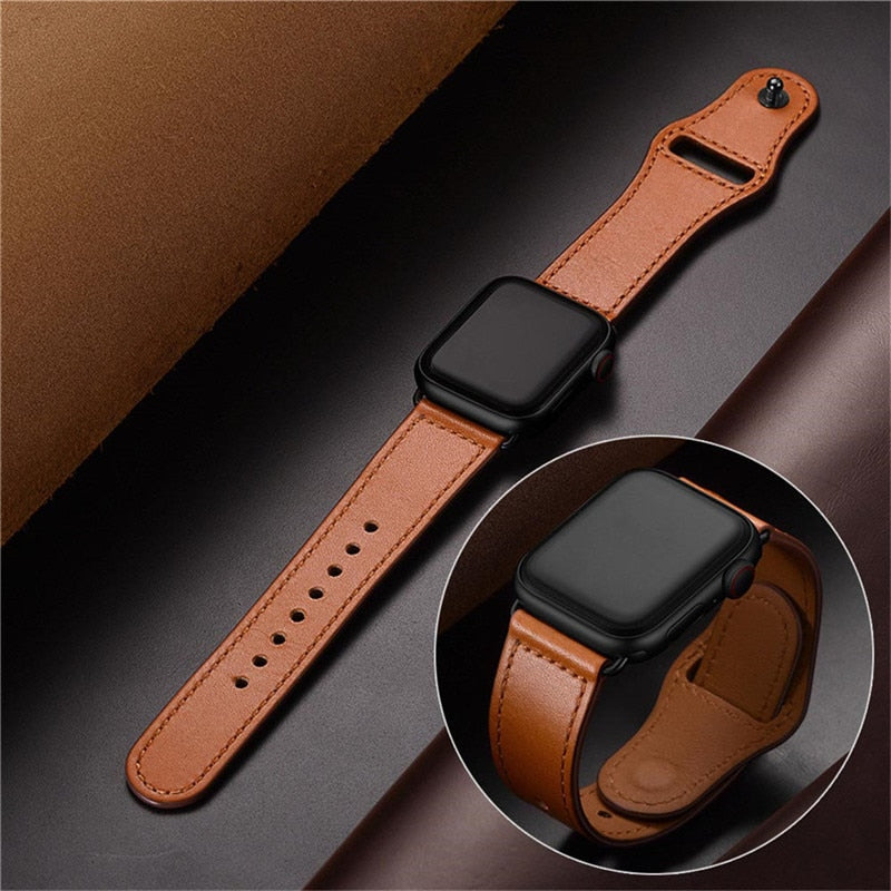 Brown Genuine Leather Band Loop Strap For Apple Watch 4 3 2 1 38mm 40mm , VIOTOO Men Leather Watch Band for iwatch 4 44mm