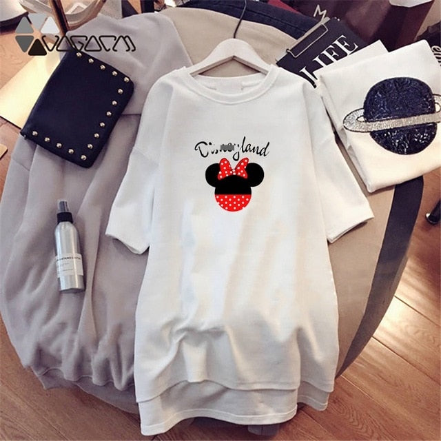 Dress 2020 Summer Women Dresses Minnie Cartoon Print Casual Loose Black White Mini Women Clothing Big Size Dress Femme