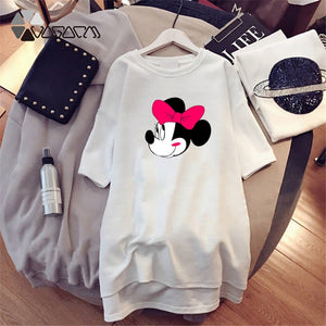 Dress 2020 Summer Women Dresses Minnie Cartoon Print Casual Loose Black White Mini Women Clothing Big Size Dress Femme