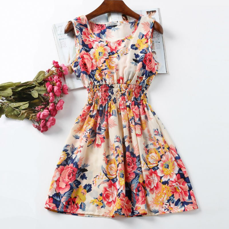 NEW Sexy Dress Women Chiffon Dress Sleeveless Sundress thin Vestidos Beach Floral Tank Mini Dresses Vestido 2019