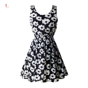 NEW Sexy Dress Women Chiffon Dress Sleeveless Sundress thin Vestidos Beach Floral Tank Mini Dresses Vestido 2019