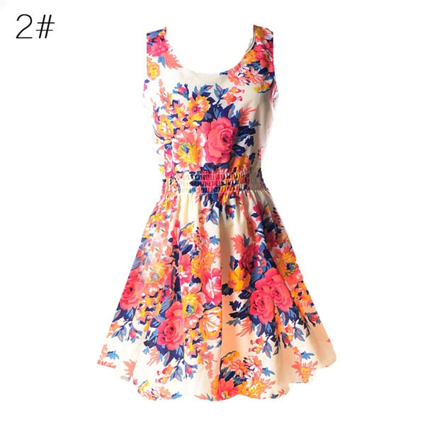 NEW Sexy Dress Women Chiffon Dress Sleeveless Sundress thin Vestidos Beach Floral Tank Mini Dresses Vestido 2019