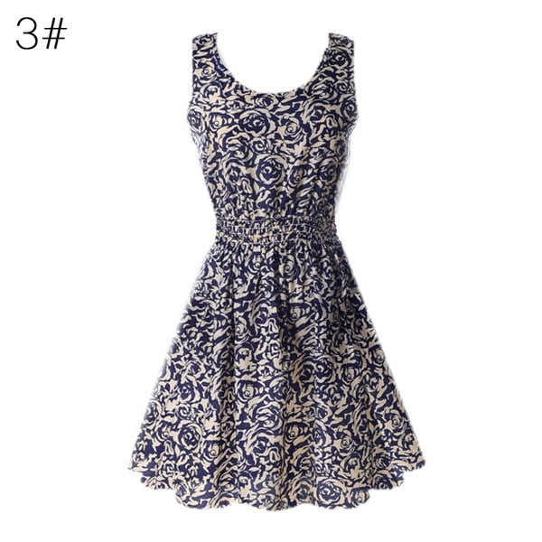 NEW Sexy Dress Women Chiffon Dress Sleeveless Sundress thin Vestidos Beach Floral Tank Mini Dresses Vestido 2019