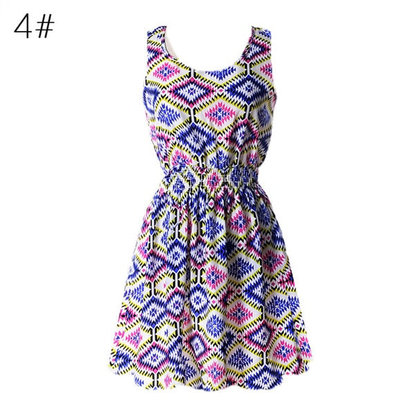 NEW Sexy Dress Women Chiffon Dress Sleeveless Sundress thin Vestidos Beach Floral Tank Mini Dresses Vestido 2019