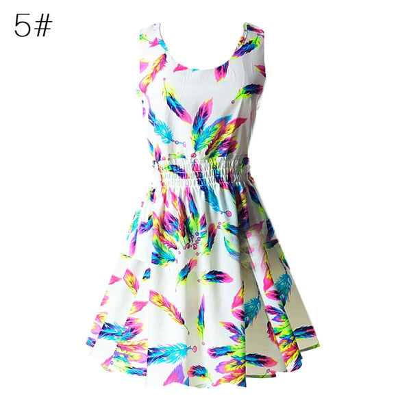 NEW Sexy Dress Women Chiffon Dress Sleeveless Sundress thin Vestidos Beach Floral Tank Mini Dresses Vestido 2019