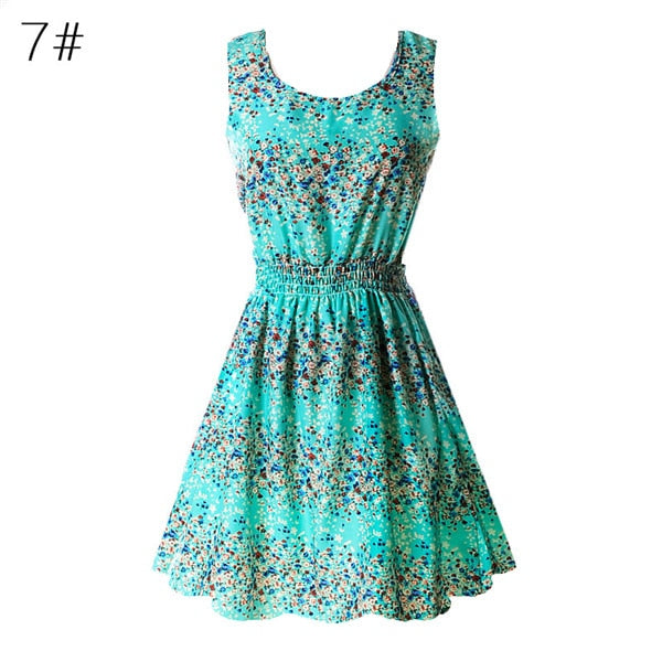 NEW Sexy Dress Women Chiffon Dress Sleeveless Sundress thin Vestidos Beach Floral Tank Mini Dresses Vestido 2019