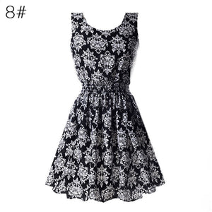 NEW Sexy Dress Women Chiffon Dress Sleeveless Sundress thin Vestidos Beach Floral Tank Mini Dresses Vestido 2019