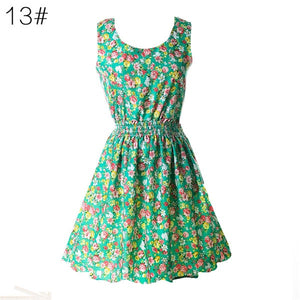 NEW Sexy Dress Women Chiffon Dress Sleeveless Sundress thin Vestidos Beach Floral Tank Mini Dresses Vestido 2019