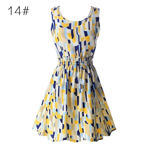 NEW Sexy Dress Women Chiffon Dress Sleeveless Sundress thin Vestidos Beach Floral Tank Mini Dresses Vestido 2019