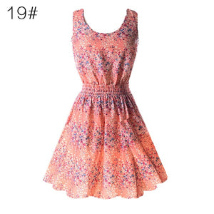 NEW Sexy Dress Women Chiffon Dress Sleeveless Sundress thin Vestidos Beach Floral Tank Mini Dresses Vestido 2019