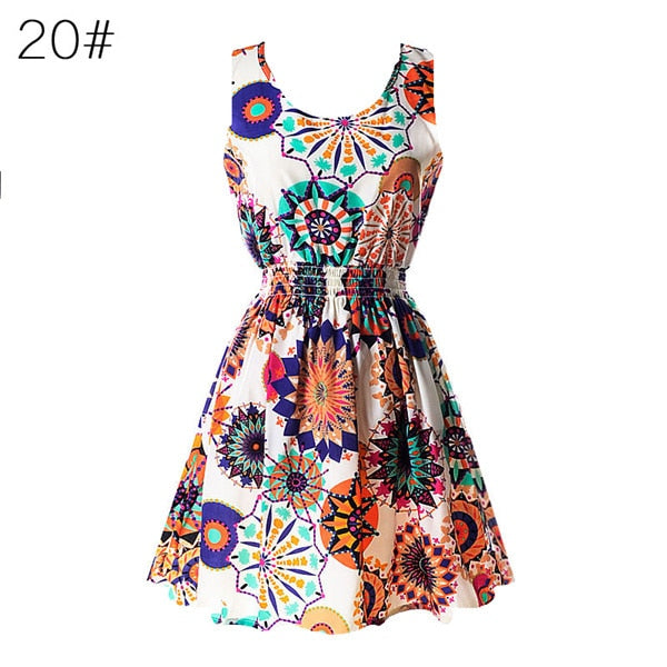 NEW Sexy Dress Women Chiffon Dress Sleeveless Sundress thin Vestidos Beach Floral Tank Mini Dresses Vestido 2019